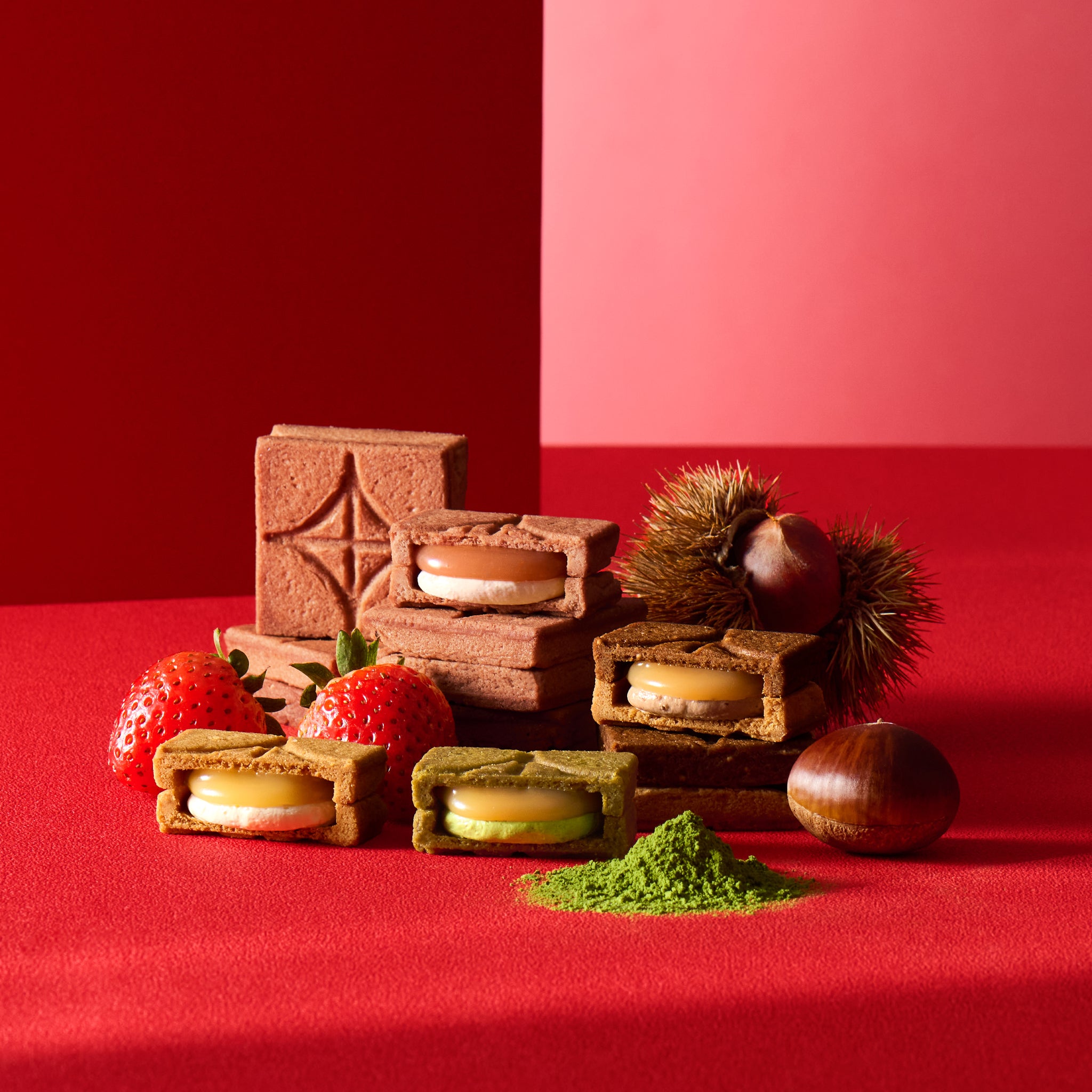 PRESS BUTTER SAND Lunar New Year Collection 12pc (Plain 3pc, Uji Matcha 3pc, Amaou Strawberry 3pc, Chestnut 3pc)